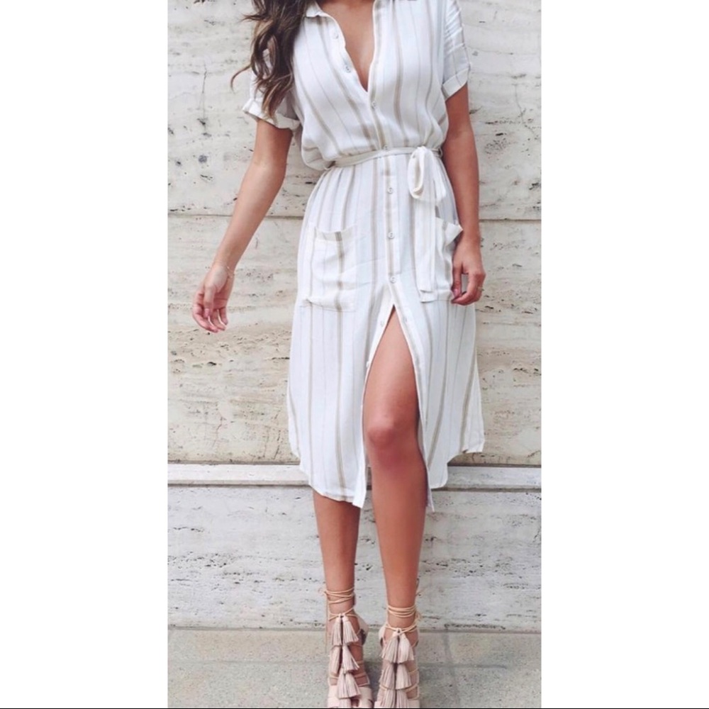 L’Academie Shirt Dress Tan Stripe
